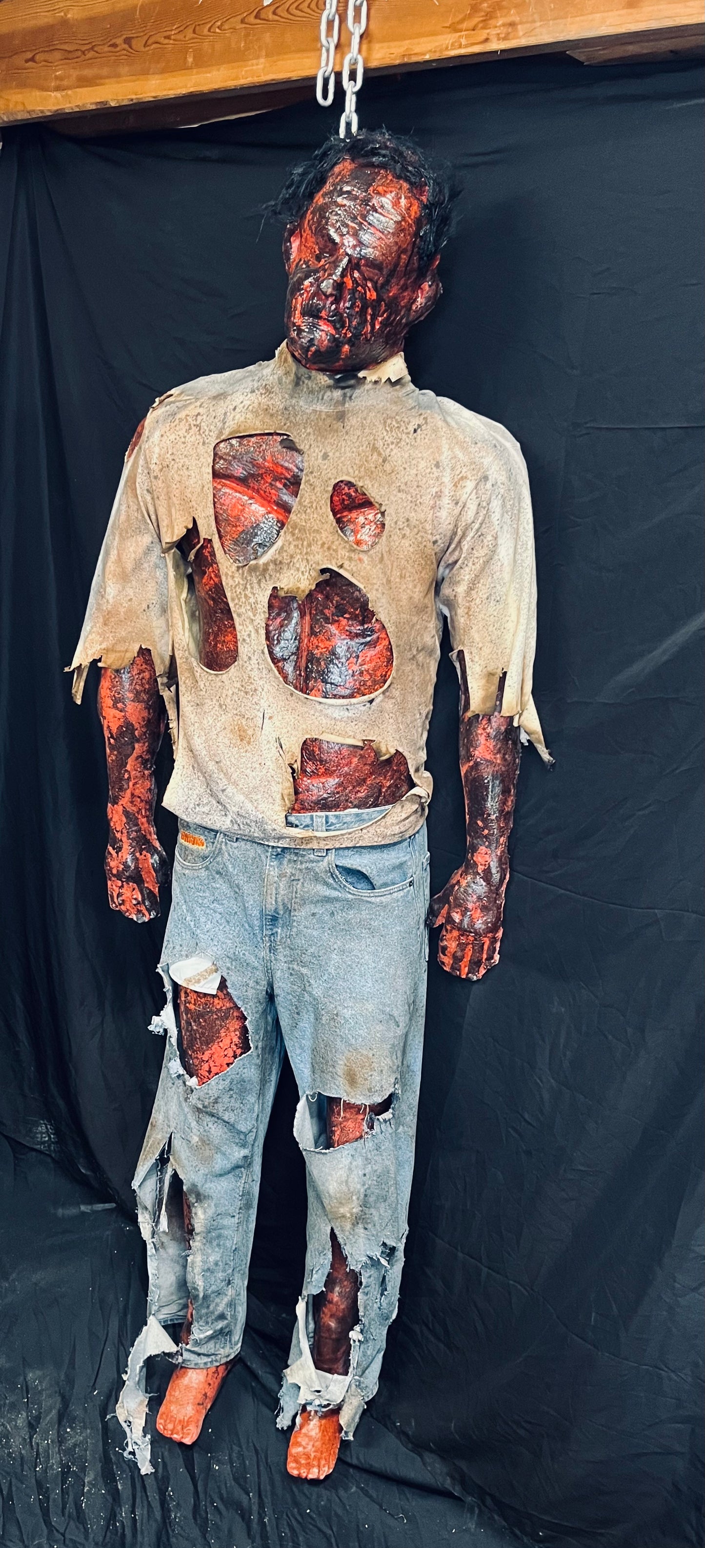 Burned Billy haunted house Halloween corpse prop